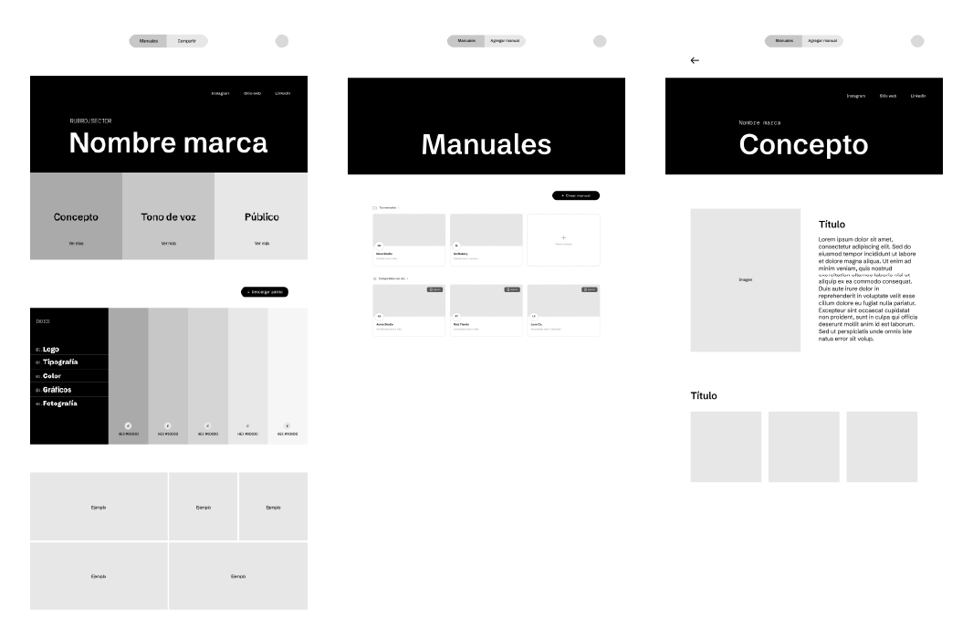 Primeros wireframes de Pyxis diseñados en Figma